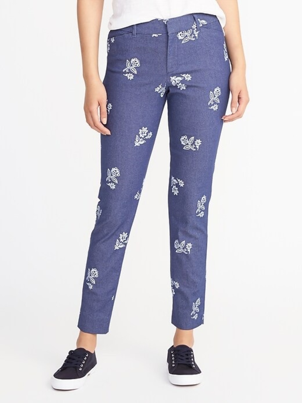 Women’s Old Navy Mid Rise Blue Floral Ankle Pants